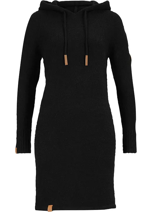 Strickkleid mit Kapuze in schwarz von vorne - bonprix