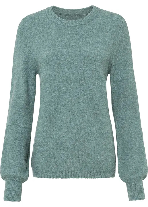 Pullover mit Ballonärmeln in blau von vorne - bonprix