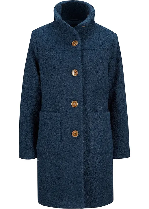 Boucle-Mantel mit Taschen in blau von vorne - bonprix