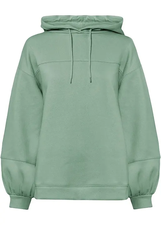 Oversize-Kapuzen-Sweatshirt aus weichem Baumwoll-Mix in grün von vorne - bonprix