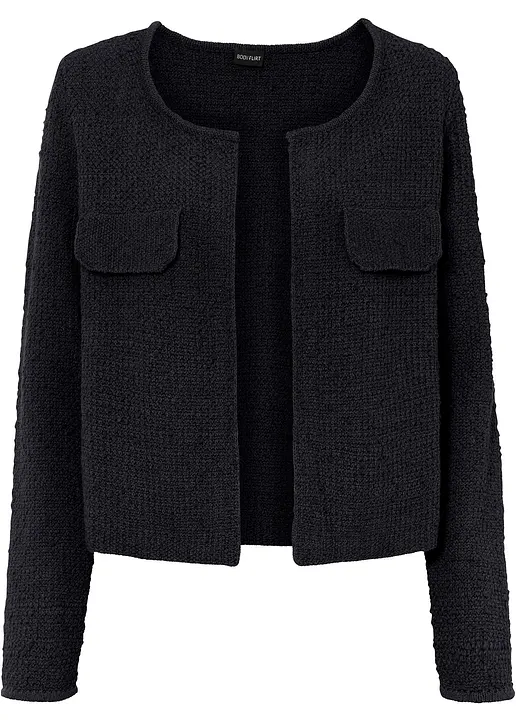 Bouclé Strickjacke in schwarz von vorne - bonprix