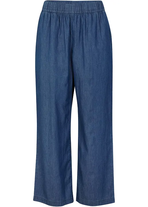Wide-Leg-Jeans, High Waist, Bequembund in blau von vorne - bonprix
