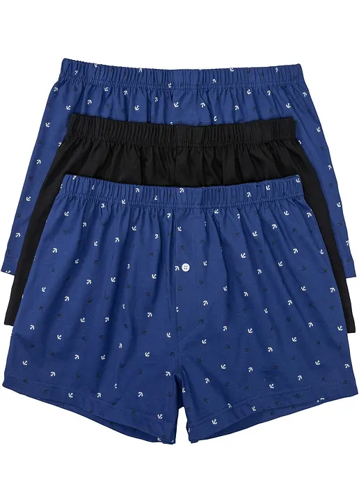 Lockere Jersey Boxershorts (3er Pack) in blau von vorne - bonprix