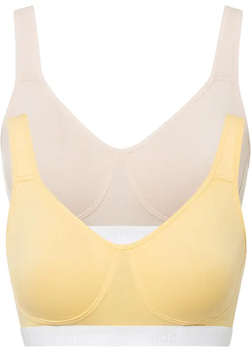 BH ohne Bügel mit Bio-Baumwolle (2er Pack) in beige von vorne - bonprix