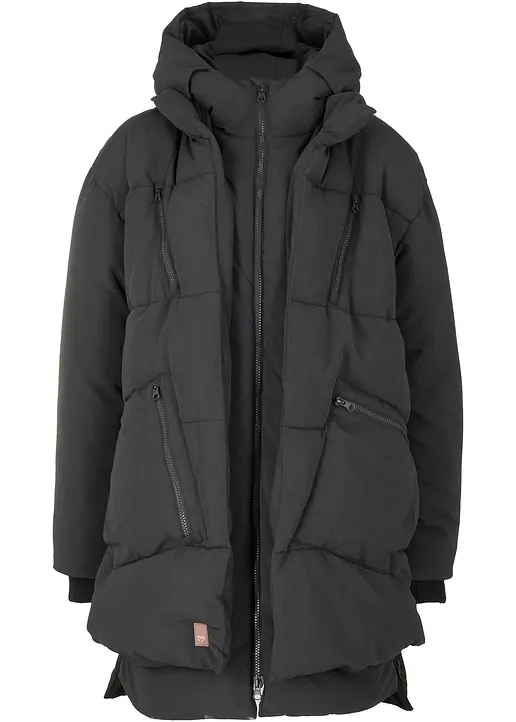 Oversize Winterjacke mit Kapuze in schwarz von vorne - bonprix