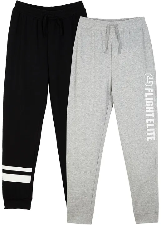 Jogginghose aus weichem Baumwoll-Mix (2er Pack) in schwarz von vorne - bonprix