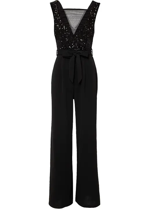 Overall mit Pailletten in schwarz von vorne - bonprix