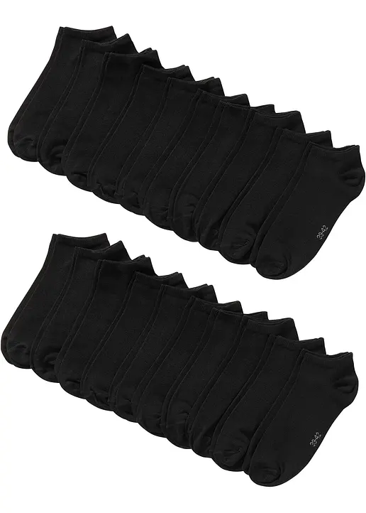 Sneakersocken mit Bio-Baumwolle (20er Pack) in schwarz von vorne - bonprix