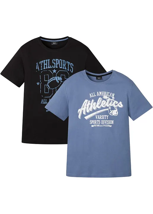 T-Shirt (2er Pack) in schwarz von vorne - bonprix