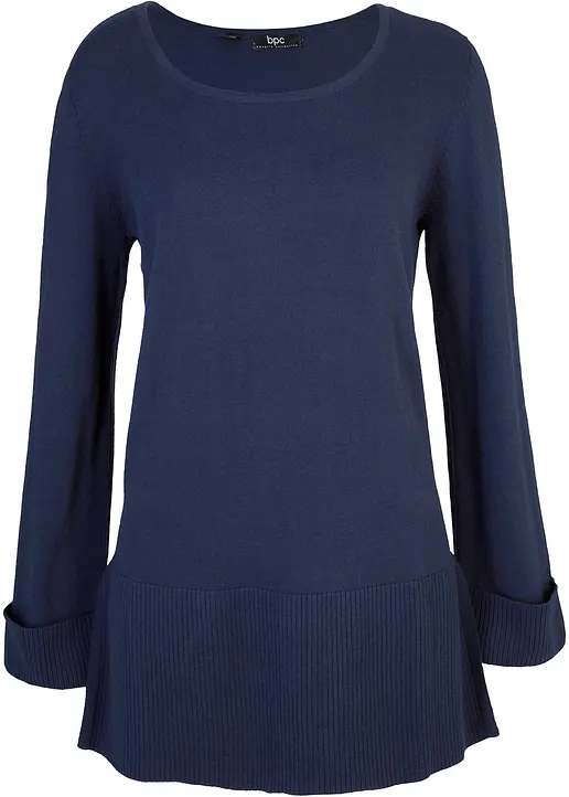 Feinstrickpullover aus Baumwoll-Mix in blau von vorne - bonprix