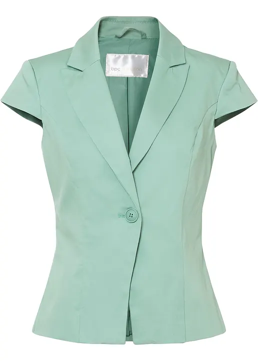 Kurzarm Blazer aus Baumwollsatin in grün von vorne - bonprix