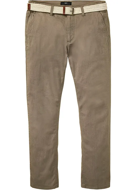 Regular Fit Chinohose mit Komfortbund und Gürtel, Straight in grün von vorne - bonprix