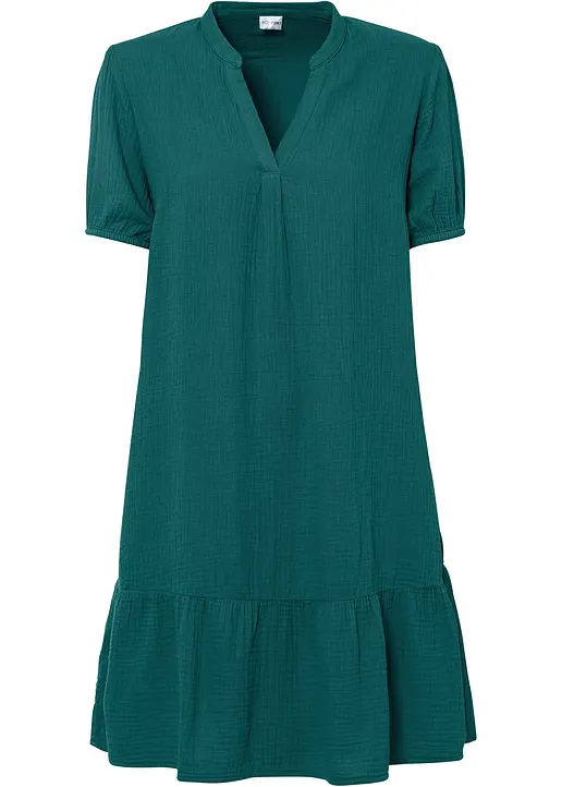 Minikleid aus Musselin in petrol von vorne - bonprix