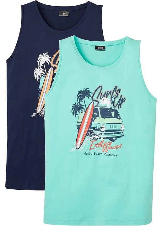 Tanktop (2er Pack) in blau von vorne - bonprix