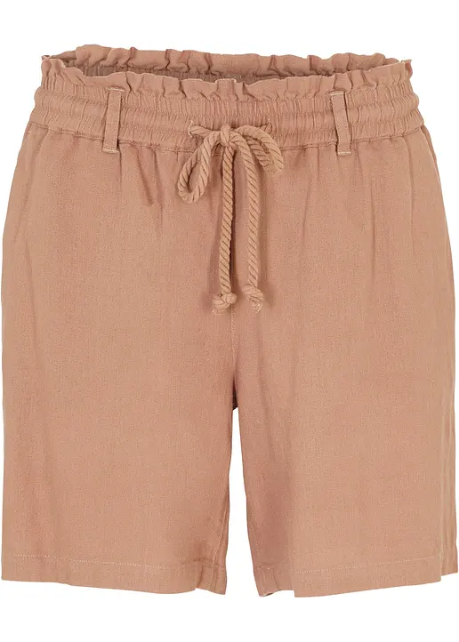 Leinen-Paperbag-Shorts in braun von vorne - bonprix