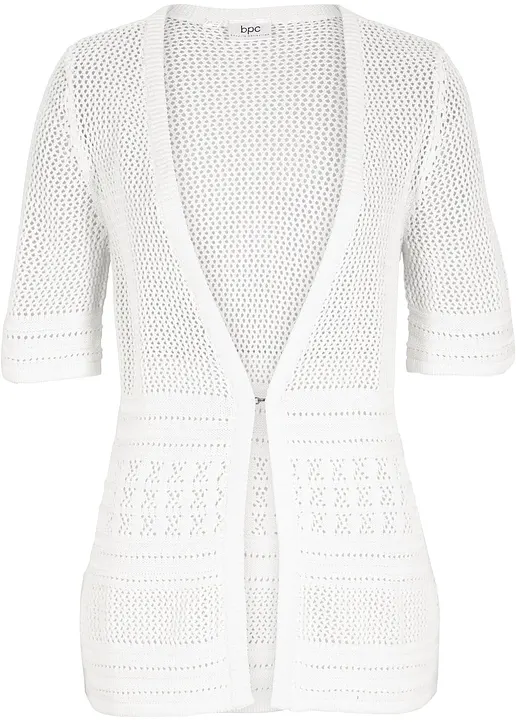 Ajour Strickjacke in weiß von vorne - bonprix