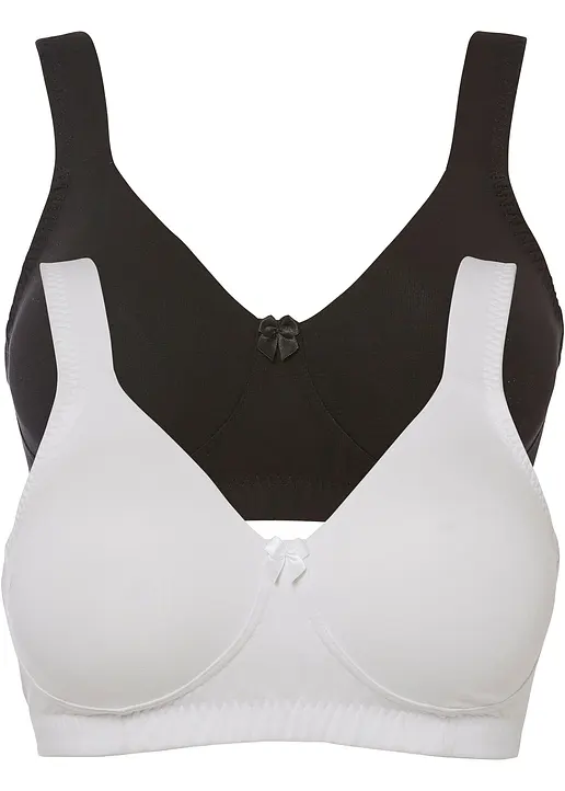 Minimizer T-Shirt BH ohne Bügel mit Bio-Baumwolle (2er Pack) in schwarz von vorne - bonprix