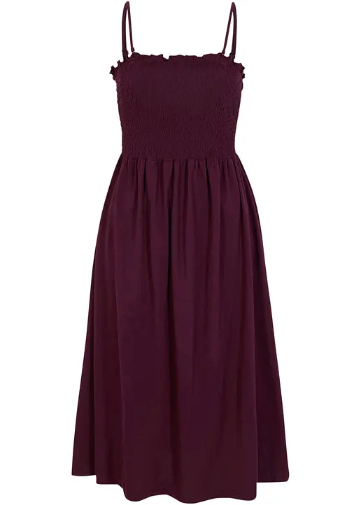 Jersey-Kleid mit Smock, wadenbedeckt in lila von vorne - bonprix