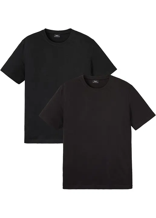 T-Shirt (2er Pack) aus reiner Bio-Baumwolle in schwarz von vorne - bonprix