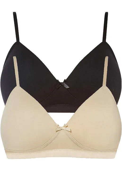 Schalen-BH ohne Bügel mit Bio-Baumwolle (2er Pack) in schwarz von vorne - bonprix