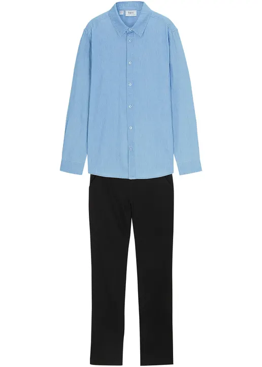 Jungen Stretch Chino Hose mit Hemd (2-tlg.Set) in schwarz von vorne - bpc bonprix collection