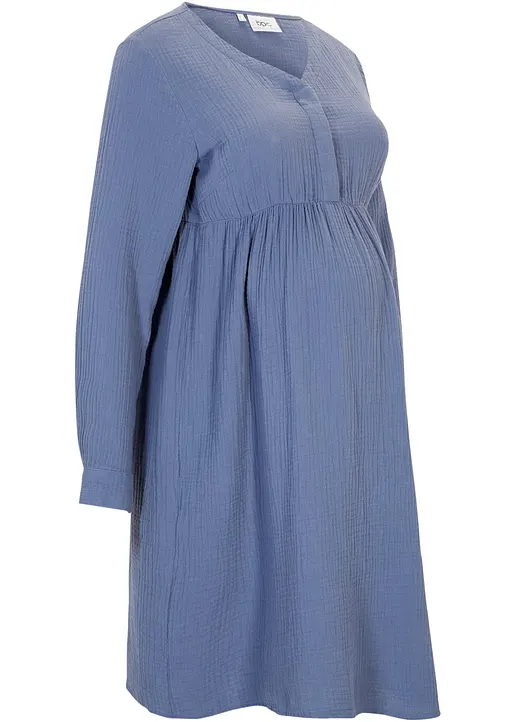 Umstands- und Stillkleid aus Baumwoll-Musselin in blau von vorne - bonprix