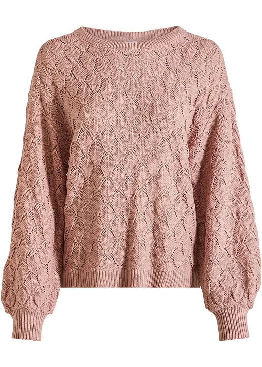 Ajour-Pullover in rosa von vorne - bonprix