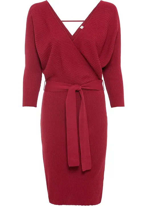 Strickkleid in Wickeloptik in rot von vorne - bonprix