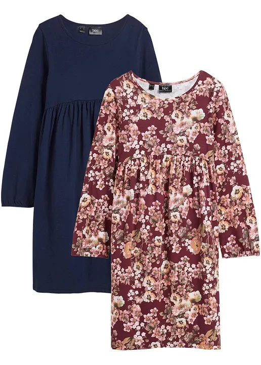 Jerseykleid aus reiner Baumwolle (2er Pack) in blau von vorne - bonprix