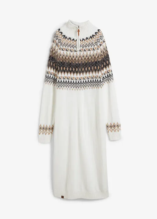Norweger-Strickkleid in weiß von vorne - bonprix