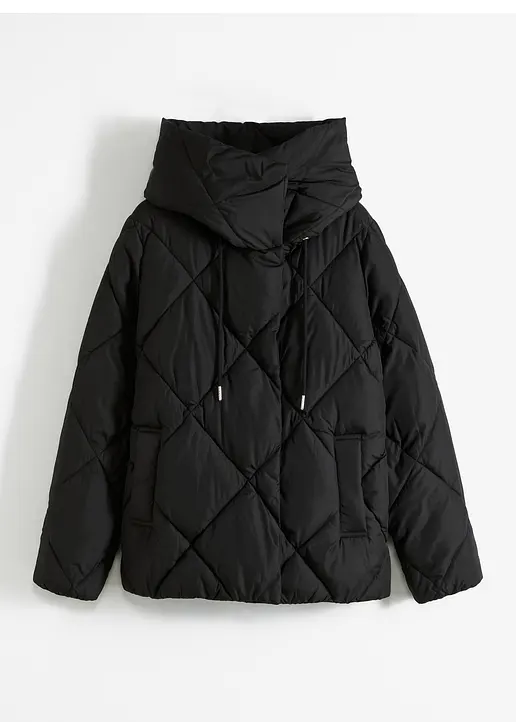 Steppjacke mit Kapuze in schwarz von vorne - bonprix