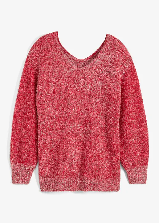 Oversized Longpullover mit Lurex in rot von vorne - bonprix