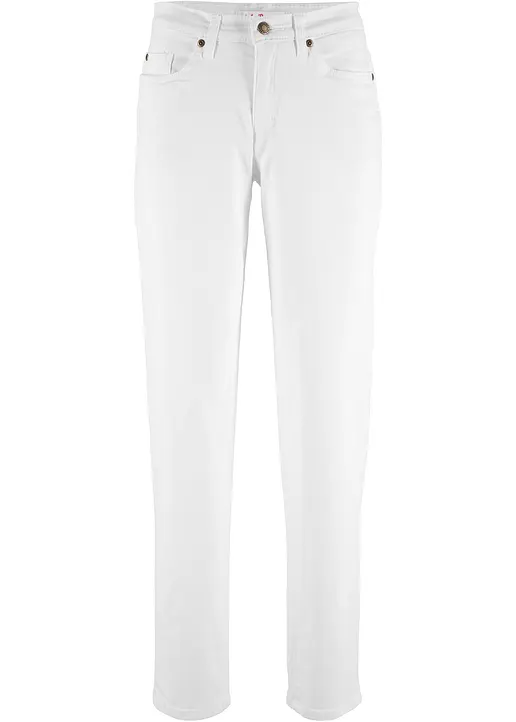 Mom Jeans Mid Waist, long in weiß von vorne - bonprix