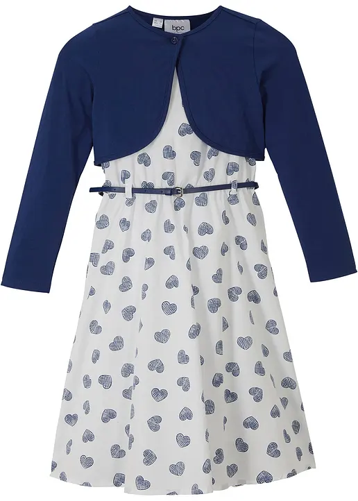 Kleid + Bolero + Gürtel (3-tlg.Set) in blau von vorne - bonprix