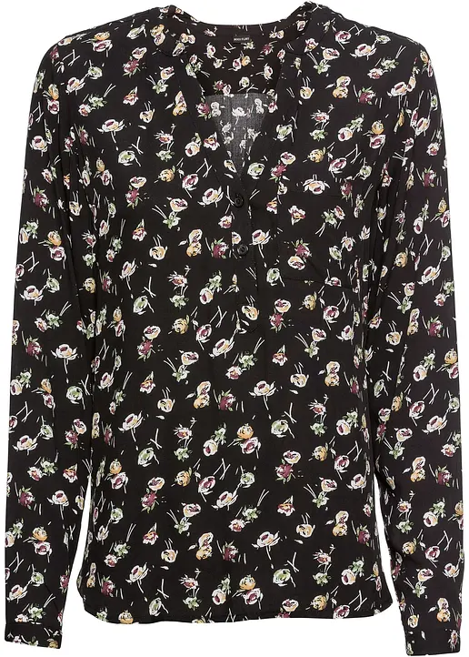 Bluse mit V-Ausschnitt in schwarz von vorne - bonprix