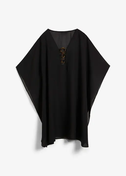 Chiffon Strand Tunika in schwarz von vorne - bonprix