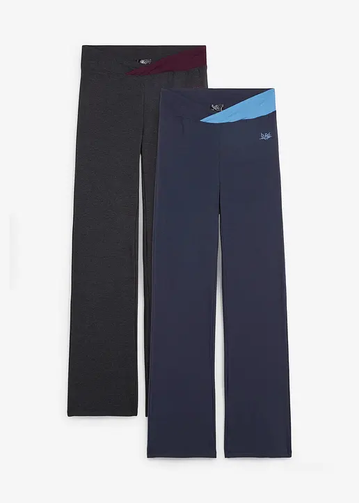 Baumwoll-Sporthose, Bootcut (2er Pack) in schwarz von vorne - bonprix