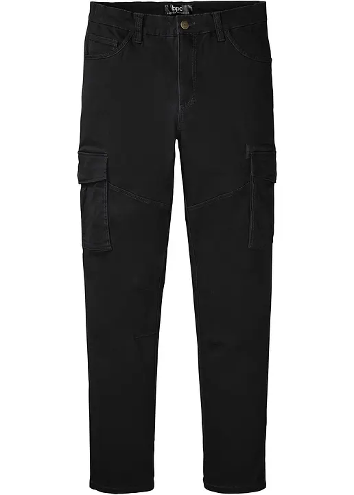 Slim Fit Stretch-Cargohose, Straight in schwarz von vorne - bonprix