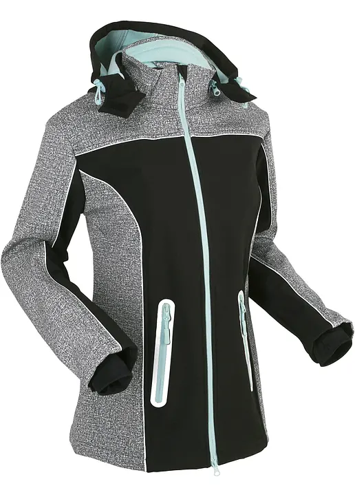 wasserabweisende Softshelljacke mit reflektierenden Details in grau von vorne - bonprix