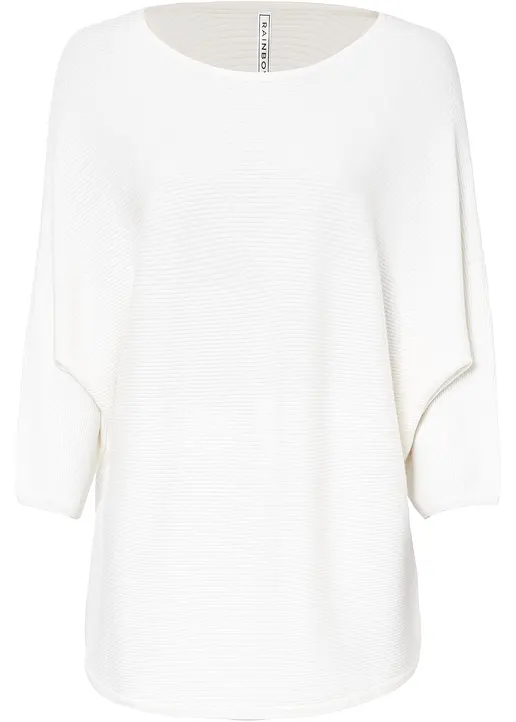 Oversize Ripp-Pullover aus Viskose-Mix in weiß von vorne - bonprix