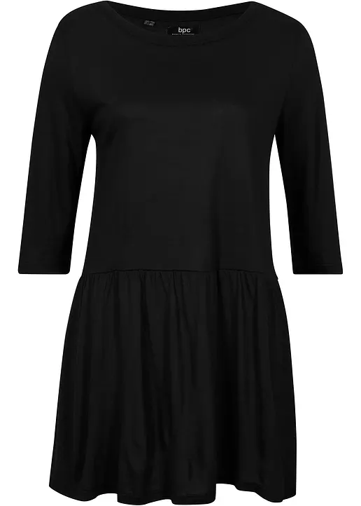 Longshirt aus Viskose mit Volant in schwarz von vorne - bonprix