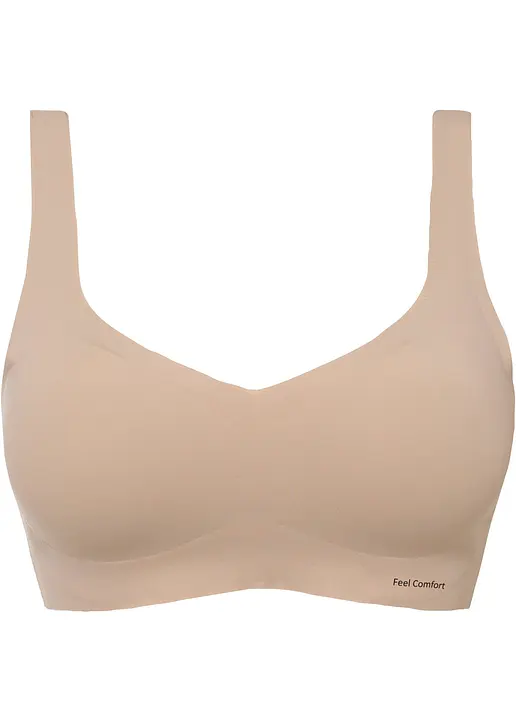 Wattierter Feel Comfort Lasercut T-Shirt BH ohne Bügel in beige von vorne - bonprix