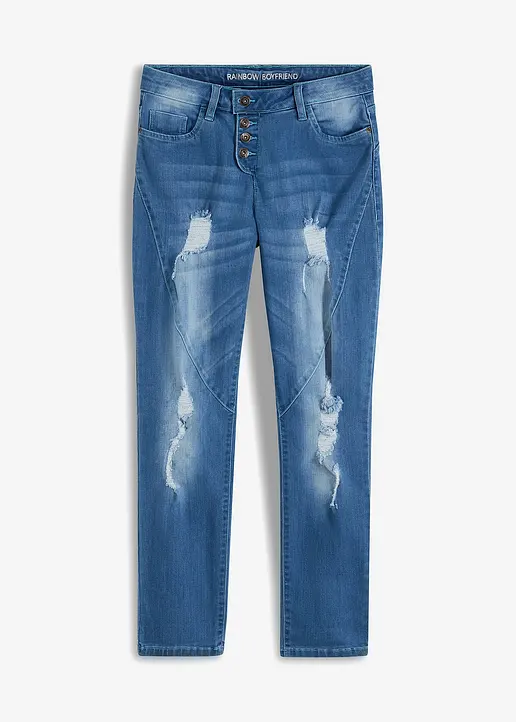 Boyfriend Jeans Mid Waist in blau von vorne - bonprix