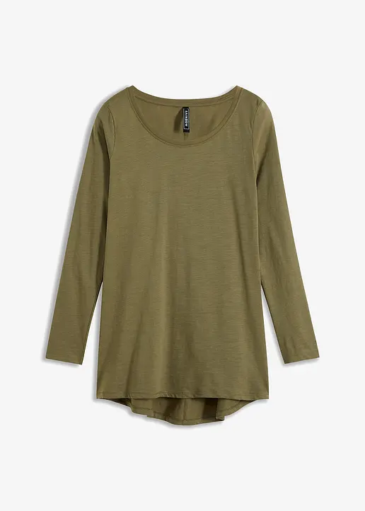 Langarmshirt aus reiner Baumwolle in grün von vorne - bonprix