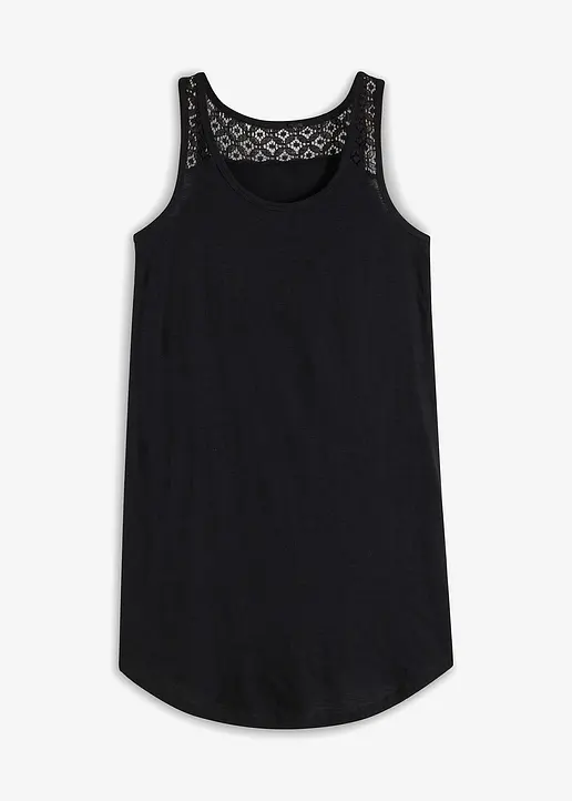 Shirtkleid aus Baumwolle mit Spitze in schwarz von vorne - bonprix
