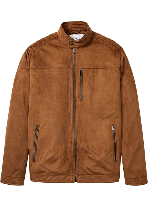 Jacke in Veloursleder-Optik in braun von vorne - bonprix
