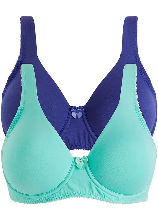 Ungepolsterter T-Shirt BH mit Bügel mit Bio-Baumwolle (2er Pack) in blau von vorne - bonprix