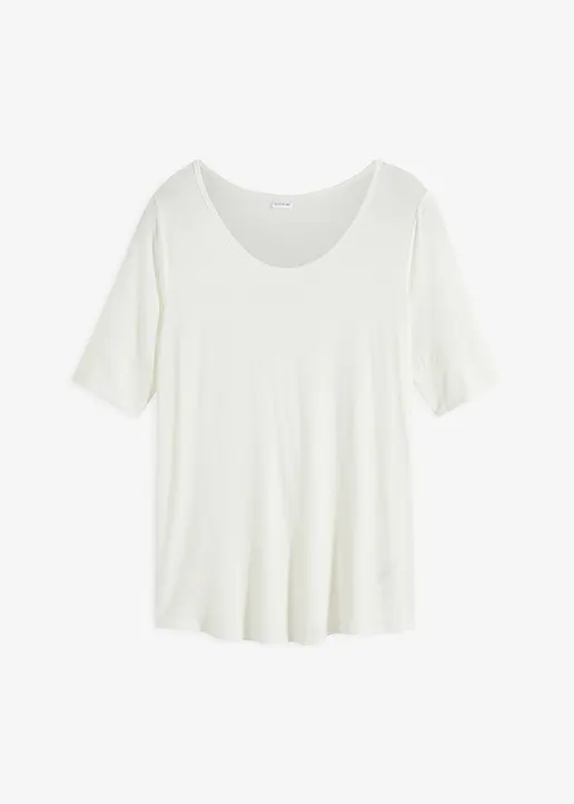 Rundhalsshirt aus softer Viskose in weiß von vorne - bonprix