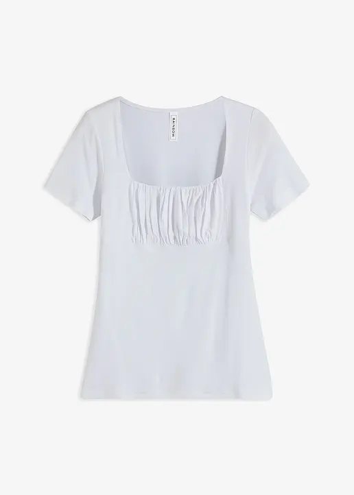 T-Shirt mit Raffung in weiß von vorne - RAINBOW