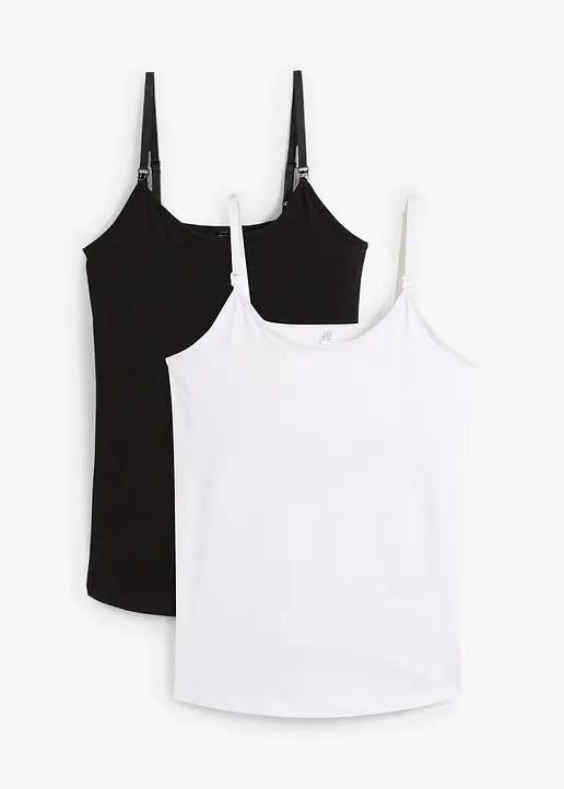 Umstands- und Stilltops aus Bio-Baumwolle (2er-Pack) in schwarz von vorne - bonprix